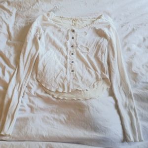 WE THE FREE Long Sleeve Crop Top with Tie and Buttons